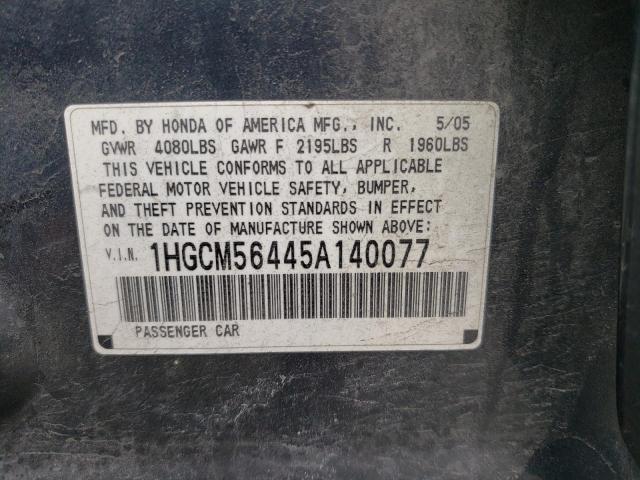 1HGCM56445A140077 - 2005 HONDA ACCORD LX CHARCOAL photo 12