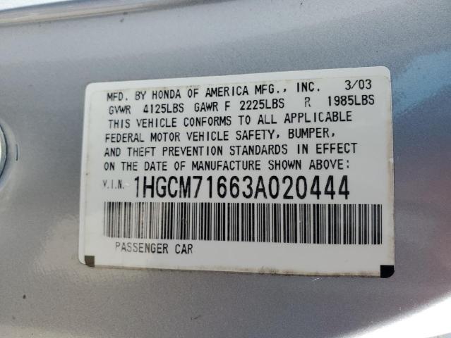 1HGCM71663A020444 - 2003 HONDA ACCORD EX SILVER photo 12