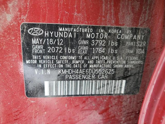 KMHDH4AE6DU552625 - 2013 HYUNDAI ELANTRA GLS RED photo 12