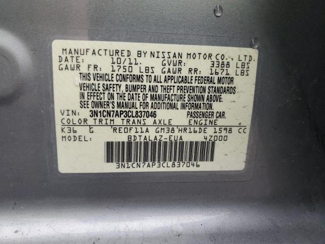 3N1CN7AP3CL837046 - 2012 NISSAN VERSA S SILVER photo 13