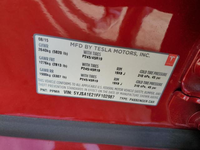 5YJSA1E21FF102987 - 2015 TESLA MODEL S Կարմիր լուսանկար 12