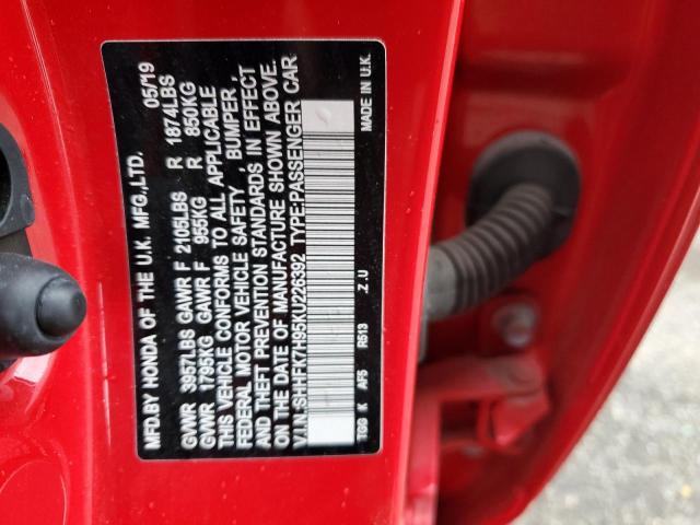 SHHFK7H95KU226392 - 2019 HONDA CIVIC SPORT TOURING RED photo 12