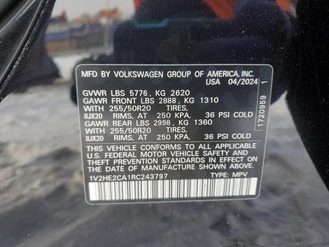 1V2HE2CA1RC243797 - 2024 VOLKSWAGEN ATLAS CROS SE Чорний фото 13