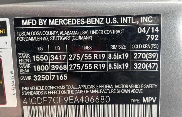 4JGDF7CE9EA406680 - 2014 MERCEDES-BENZ GL 450 4MATIC GRAY photo 10