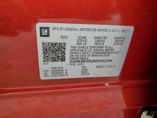 3GNKBERS2MS541349 - 2021 CHEVROLET BLAZER RS RED photo 12