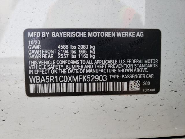 WBA5R1C0XMFK52903 - 2021 BMW 330I WHITE photo 12