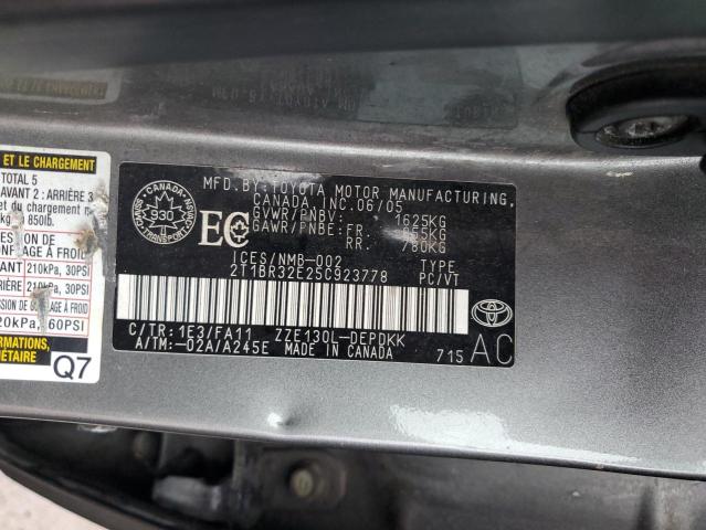 2T1BR32E25C923778 - 2005 TOYOTA COROLLA CE GRAY photo 12