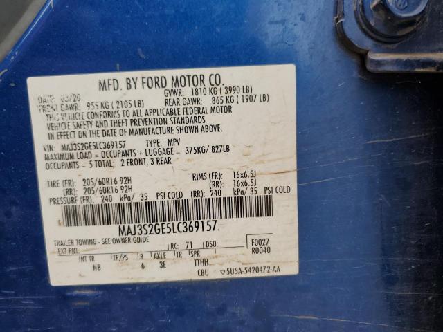 MAJ3S2GE5LC369157 - 2020 FORD ECOSPORT SE ლურჯი ფოტო 12