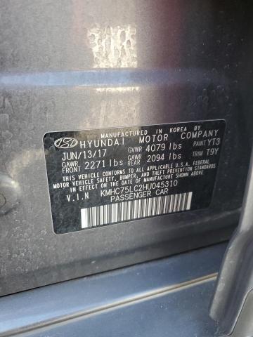 KMHC75LC2HU045310 - 2017 HYUNDAI IONIQ SEL GRAY photo 12