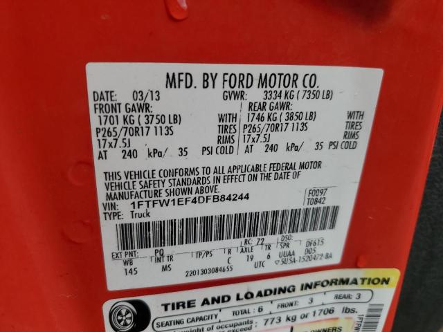 1FTFW1EF4DFB84244 - 2013 FORD F150 SUPERCREW RED photo 12