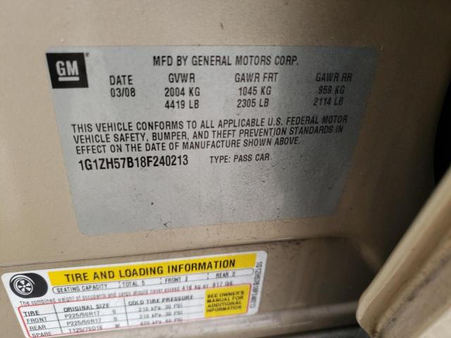 1G1ZH57B18F240213 - 2008 CHEVROLET MALIBU 1LT 金色 照片 12