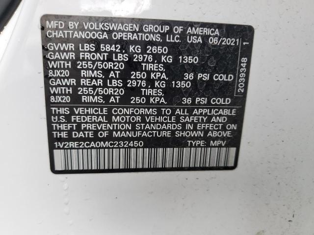 1V2RE2CA0MC232450 - 2021 VOLKSWAGEN ATLAS CROS SE WHITE photo 12