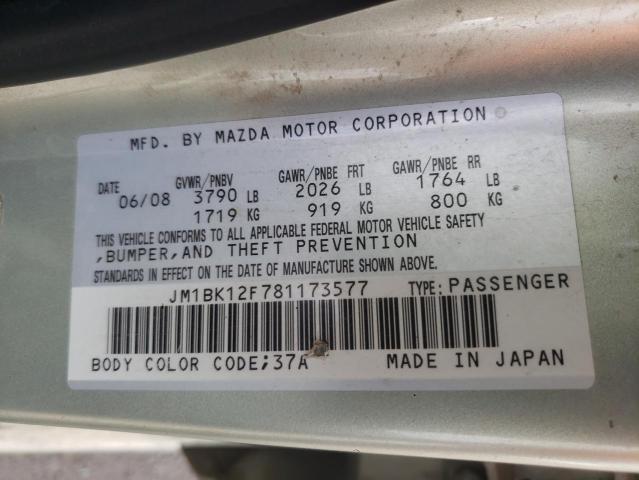 JM1BK12F781173577 - 2008 MAZDA 3 I CREAM photo 12