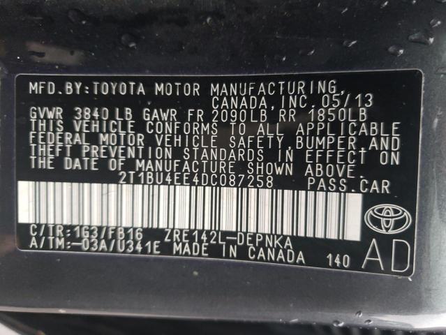 2T1BU4EE4DC087258 - 2013 TOYOTA COROLLA BASE GRAY photo 12