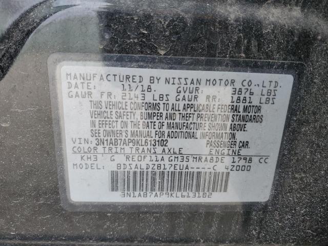 3N1AB7AP9KL613102 - 2019 NISSAN SENTRA S BLACK photo 13