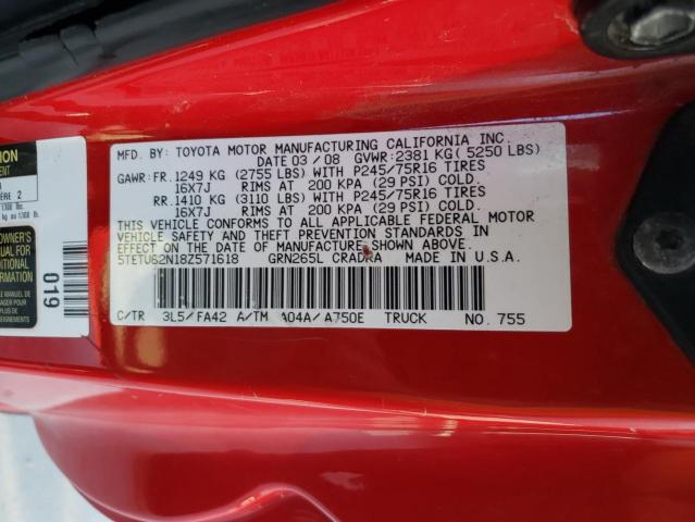 5TETU62N18Z571618 - 2008 TOYOTA TACOMA PRERUNNER ACCESS CAB RED photo 12