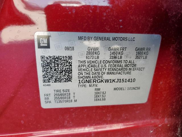 1GNERGKW1KJ151410 - 2019 CHEVROLET TRAVERSE LT RED photo 14