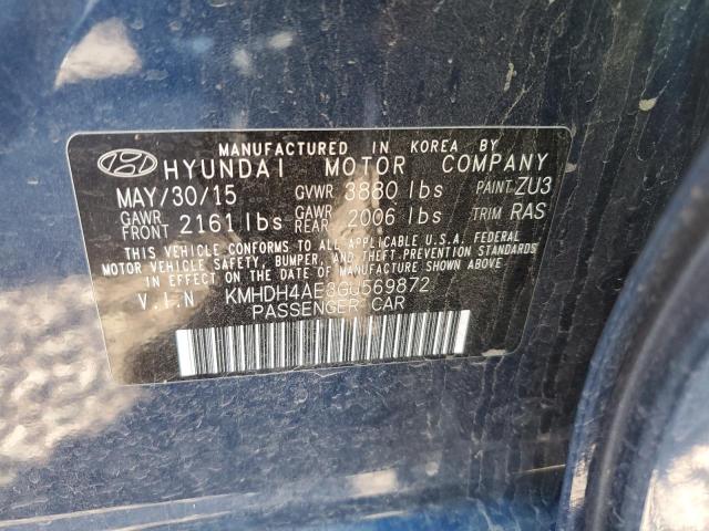 KMHDH4AE3GU569872 - 2016 HYUNDAI ELANTRA SE BLUE photo 12