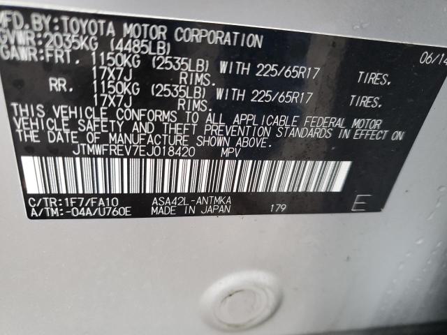 JTMWFREV7EJ018420 - 2014 TOYOTA RAV4 XLE SILVER photo 13