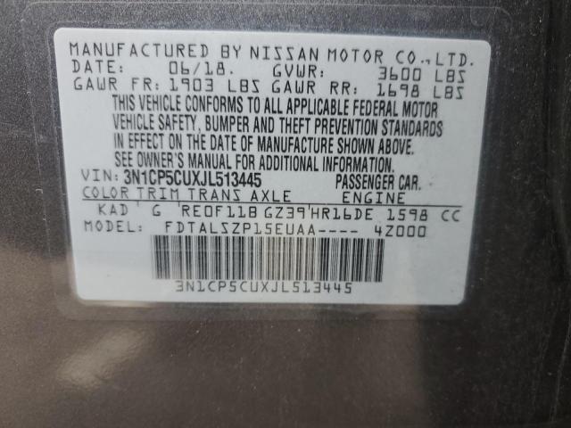 3N1CP5CUXJL513445 - 2018 NISSAN KICKS S GRAY photo 13