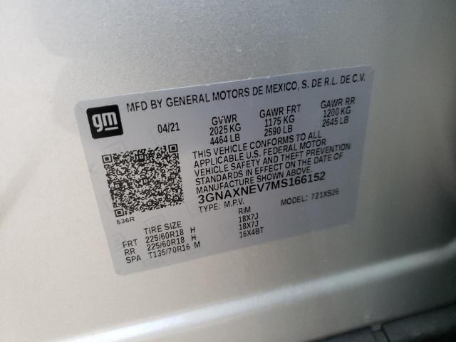 3GNAXNEV7MS166152 - 2021 CHEVROLET EQUINOX PREMIER SILVER photo 13