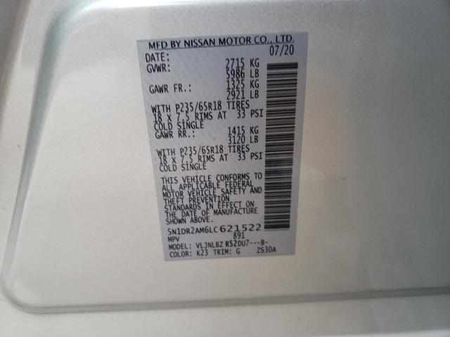 5N1DR2AM6LC621522 - 2020 NISSAN PATHFINDER S SILVER photo 12