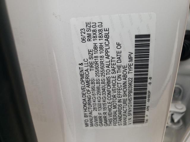 5FNYG1H57PB039622 - 2023 HONDA PILOT EXL WHITE photo 14