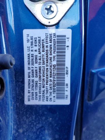 19XFB2F91FE211245 - 2015 HONDA CIVIC EXL BLUE photo 12