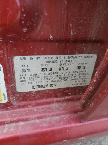 KL1TD5DE2BB152316 - 2011 CHEVROLET AVEO LS 红色 照片 12