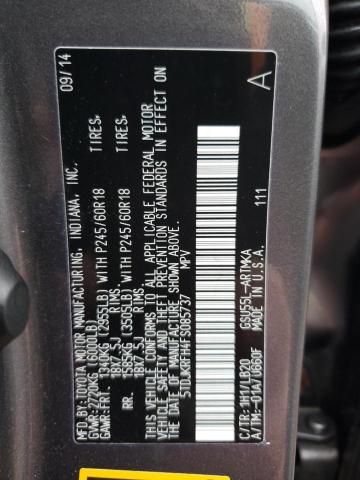 5TDJKRFH4FS085737 - 2015 TOYOTA HIGHLANDER XLE GRAY photo 13