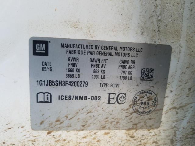 1G1JB5SH3F4200279 - 2015 CHEVROLET SONIC LS თეთრი ფოტო 12