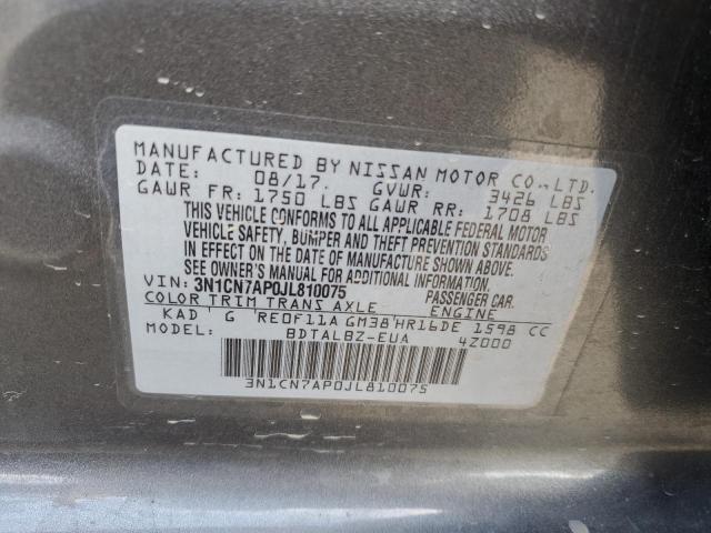 3N1CN7AP0JL810075 - 2018 NISSAN VERSA S GRAY photo 13