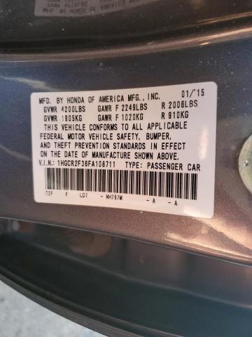 1HGCR2F36FA108711 - 2015 HONDA ACCORD LX GRAY photo 12