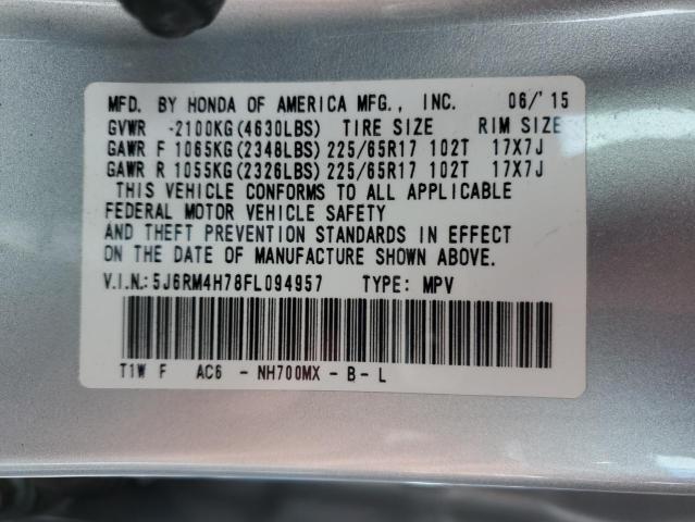 5J6RM4H78FL094957 - 2015 HONDA CR-V EXL SILVER photo 13