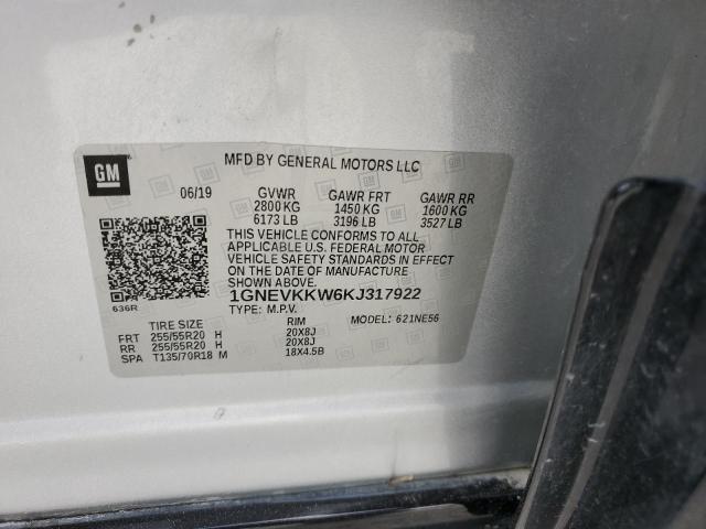 1GNEVKKW6KJ317922 - 2019 CHEVROLET TRAVERSE PREMIER SILVER photo 13