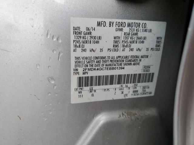 2FMDK4GC7EBB01394 - 2014 FORD EDGE SE SILVER photo 13