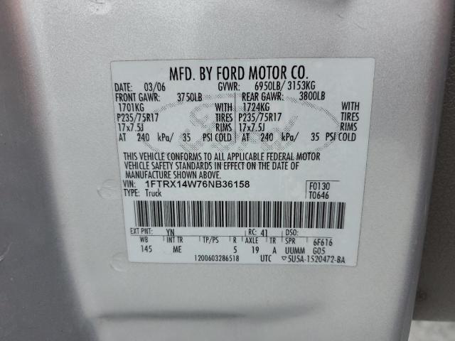 1FTRX14W76NB36158 - 2006 FORD F150 SILVER photo 12