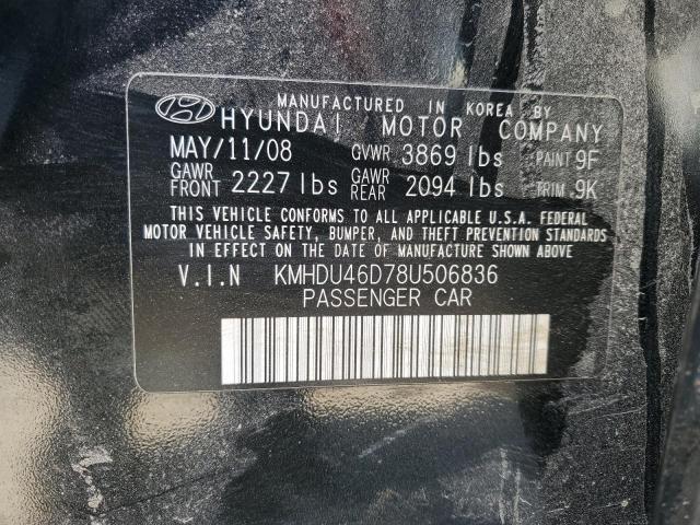 KMHDU46D78U506836 - 2008 HYUNDAI ELANTRA GLS BLACK photo 12