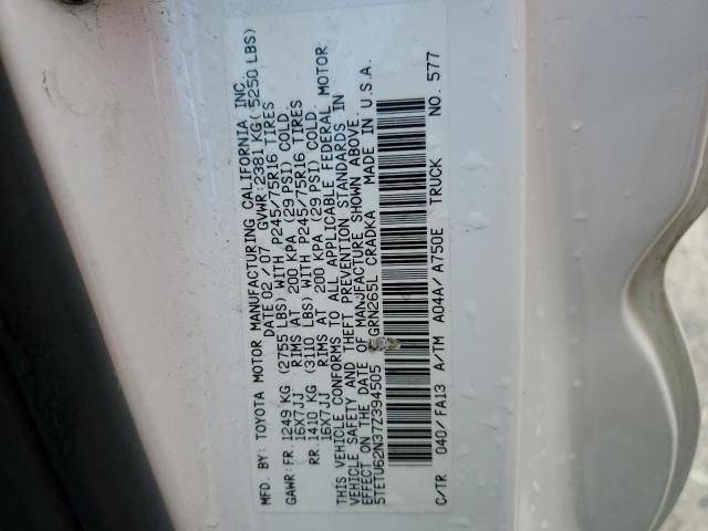 5TETU62N37Z394505 - 2007 TOYOTA TACOMA PRERUNNER ACCESS CAB WHITE photo 13