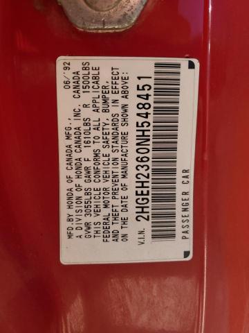 2HGEH2360NH548451 - 1992 HONDA CIVIC VX RED photo 12