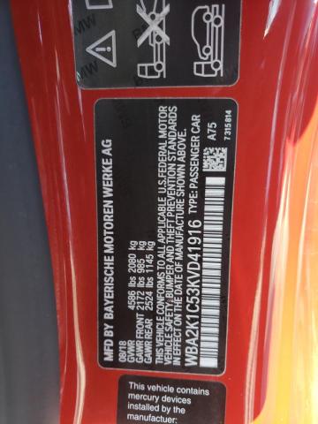 WBA2K1C53KVD41916 - 2019 BMW 230XI RED photo 12