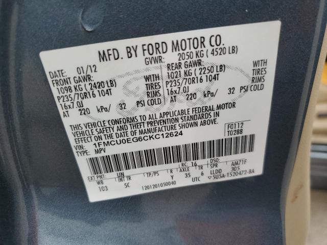 1FMCU0EG6CKC12624 - 2012 FORD ESCAPE LIMITED BLUE photo 14