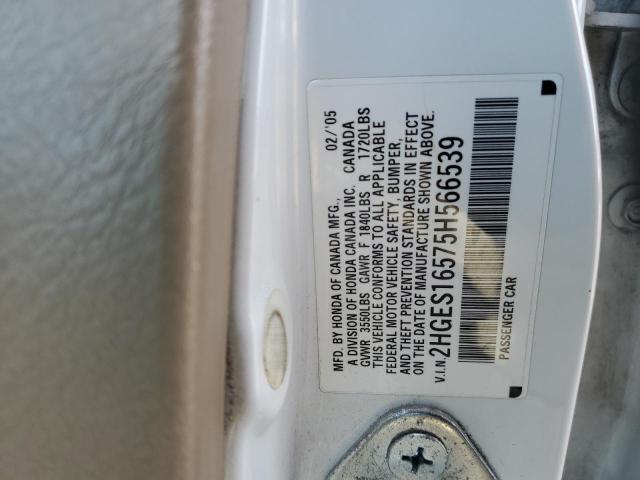 2HGES16575H566539 - 2005 HONDA CIVIC LX WHITE photo 12