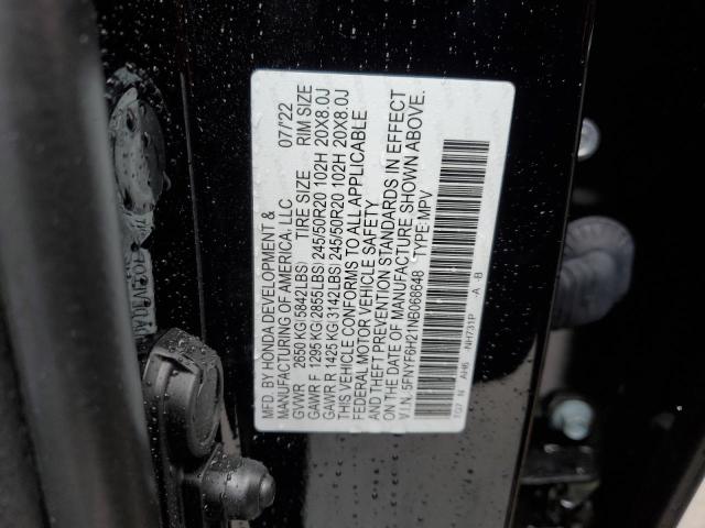 5FNYF6H21NB068648 - 2022 HONDA PILOT SE BLACK photo 13