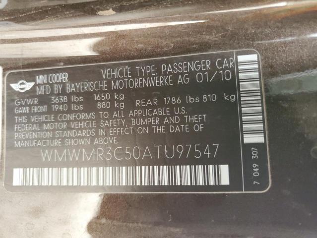 WMWMR3C50ATU97547 - 2010 MINI COOPER BROWN photo 12