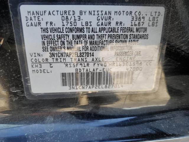 3N1CN7AP2EL827014 - 2014 NISSAN VERSA S BLACK photo 12