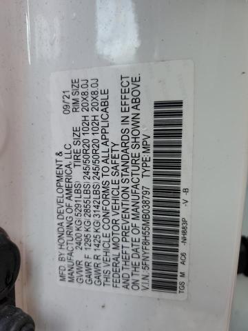 5FNYF8H55MB038797 - 2021 HONDA PASSPORT EXL أبيض صورة 13