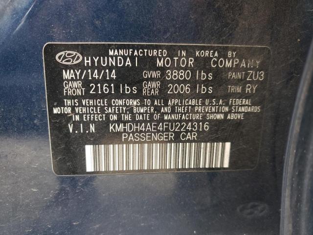 KMHDH4AE4FU224316 - 2015 HYUNDAI ELANTRA SE BLUE photo 12