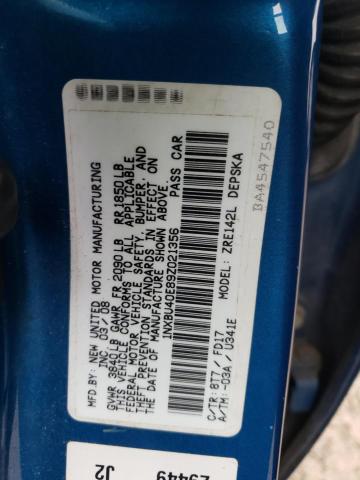 1NXBU40E89Z021356 - 2009 TOYOTA COROLLA BASE BLUE photo 12