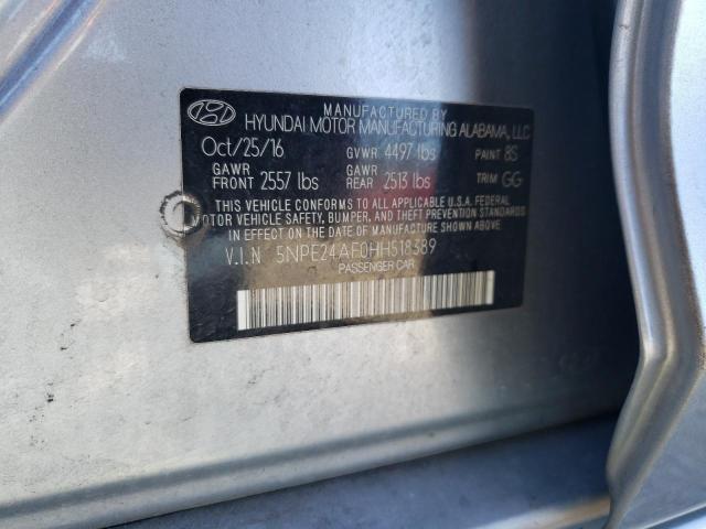 5NPE24AF0HH518389 - 2017 HYUNDAI SONATA SE GRAY photo 12